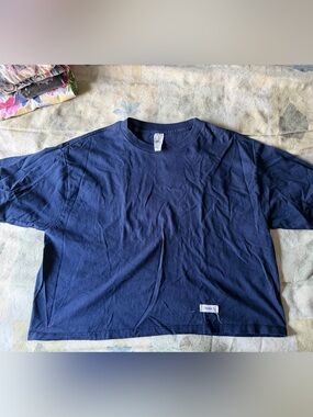 Vintage Danskin Women’s  L Blue Solid Crew Neck Short Sleeve Cotton Knit T-Shirt